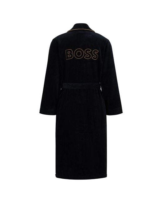Boss Black Cotton Dressing Gown With Piping And Embroidered Branding for men