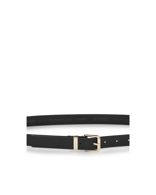 HUGO Black Italian-Leather Belt With-Tone Buckle