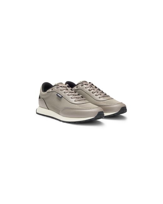 HUGO Gray Knit-Effect Trainers With Faux-Leather Trims for men