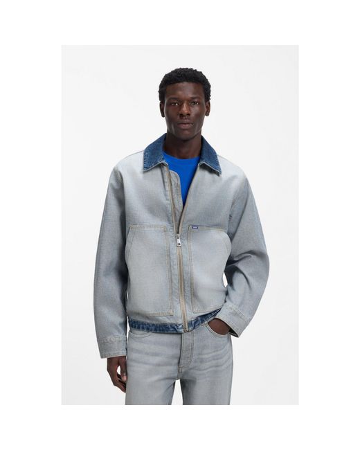 HUGO Blue Denim Jacket With Inside-Out Styling for men
