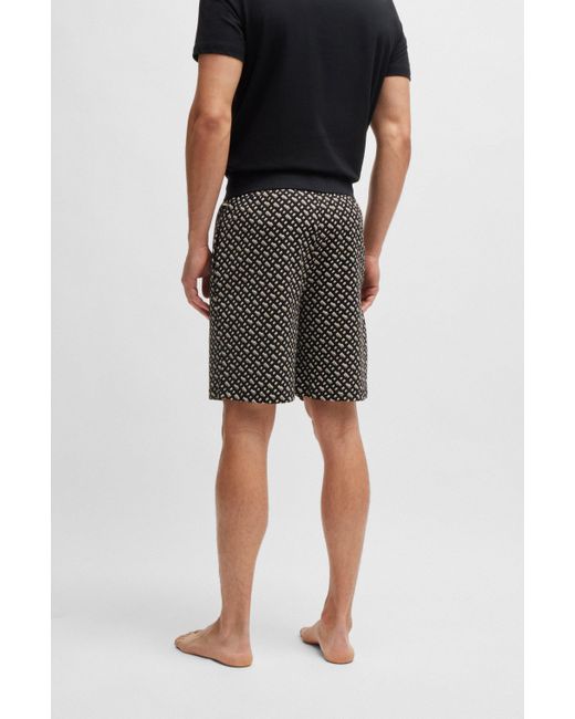 Boss Black Interlock-cotton Pajama Shorts With Monogram Pattern for men