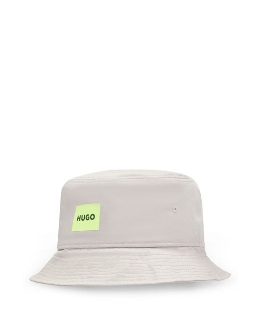 HUGO White Cotton-twill Bucket Hat With Logo Label for men