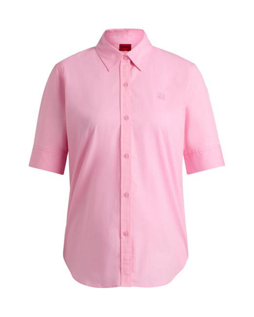 HUGO Regular-fit Blouse Van Stretchkatoen Met Tweedelig Logo in het Pink