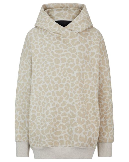 Boss Natural Naomi X Longline Cotton-blend Hoodie With Leopard Print