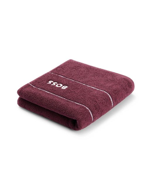 Boss Purple Cotton Hand Towel With White Logo Embroidery