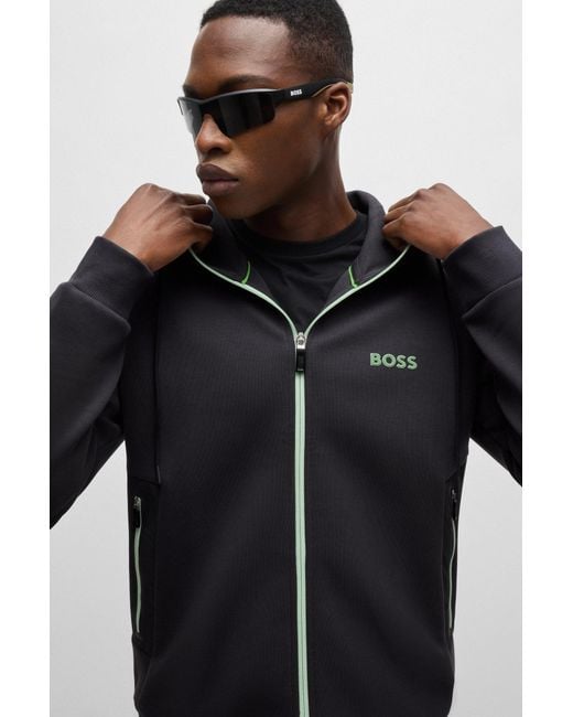 Boss Black Cotton-blend Zip-up Hoodie With 3d-moulded Logo for men