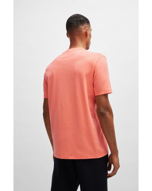 Boss Regular-fit T-shirt Van Stretchkatoen Met Contrasterend Logo in het Pink voor heren