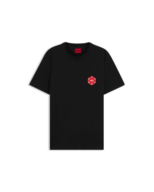HUGO Black Cotton-Jersey T-Shirt With Poker-Chip Print for men
