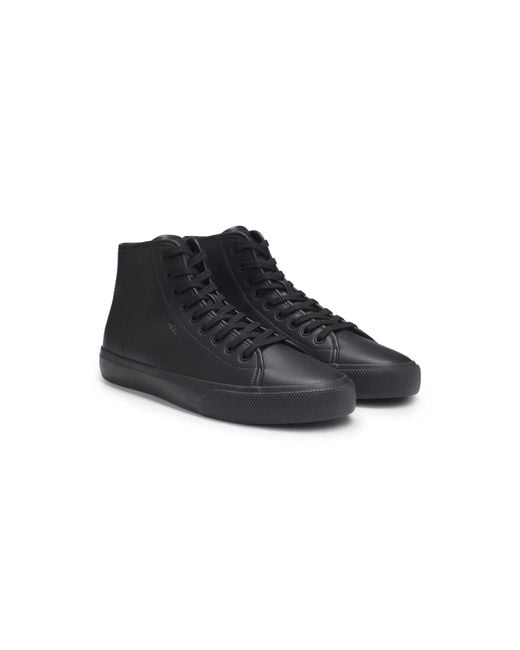 Boss Black Faux-Leather High-Top Trainers With Grained Texture for men