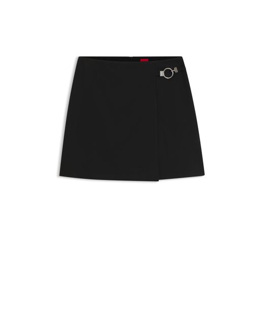 HUGO Black Wrap Mini Skirt With Metal Carabiner