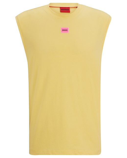 HUGO Yellow Sleeveless Cotton-jersey T-shirt With Logo Label for men