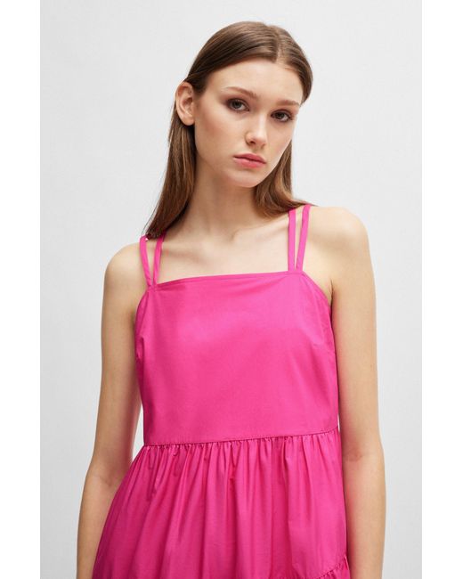 Boss Pink Maxi Dress In Cotton Poplin With Crossover Straps