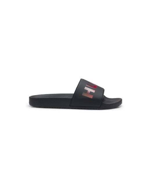 HUGO Black Italian-Made Slides With A Large Logo Strap for men