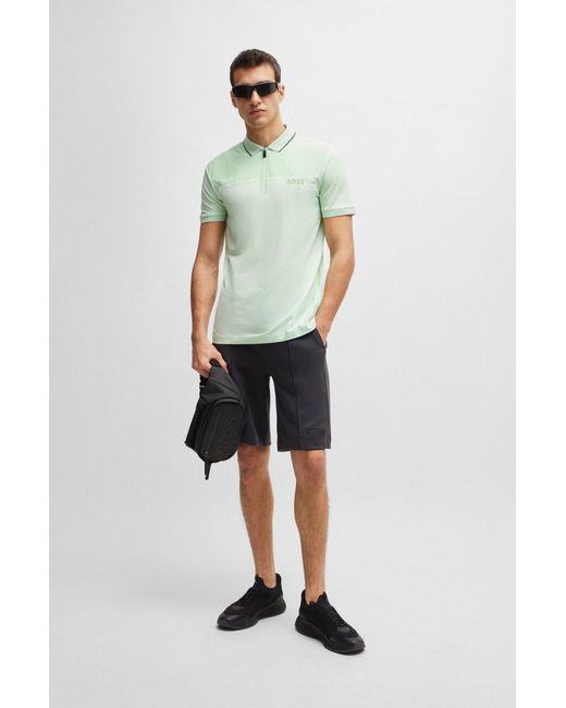 Boss Green Zip-neck Slim-fit Polo Shirt With Mesh Details for men