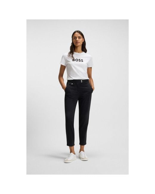 Boss White Cotton-Jersey T-Shirt With Contrast Logo