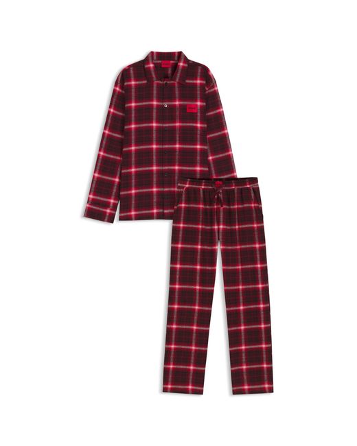 HUGO Red Checked-Cotton Pyjamas With Logo Labels for men