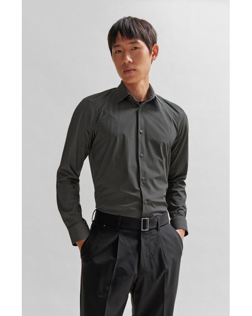 Boss Black Slim-fit Shirt In Printed Performance-stretch Fabric for men
