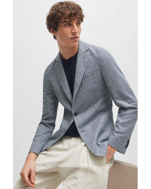 Boss Blue Slim-fit Jacket In All-over Patterned Jersey for men