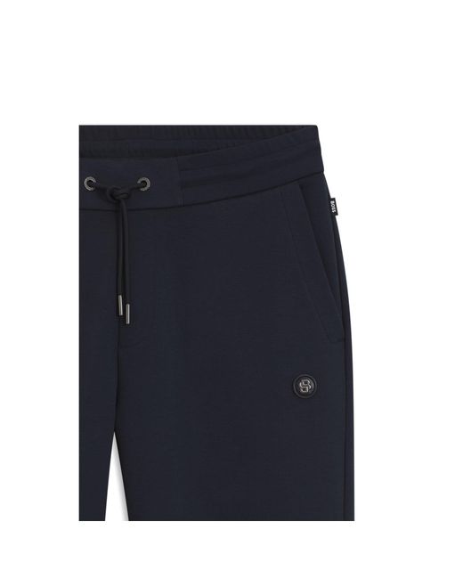 Boss Blue Casual Cotton-Blend Trousers With Cuffed Hems for men