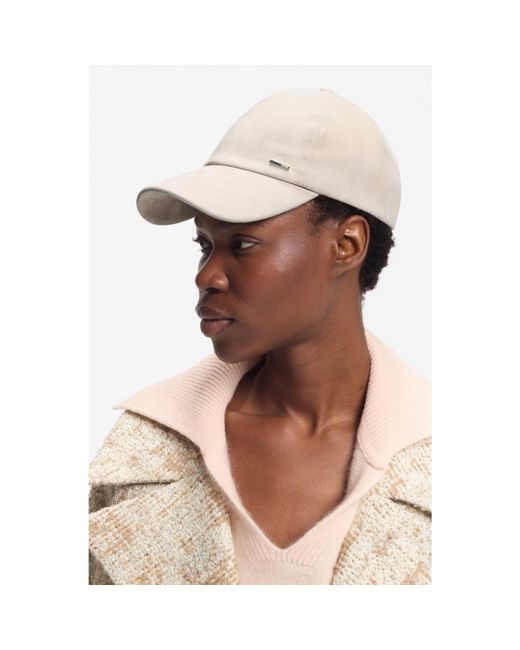 Boss White Suede Cap With Logo Rivet