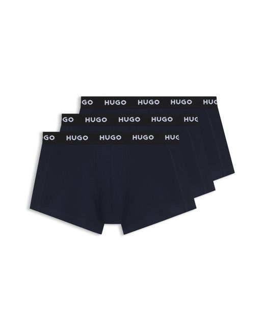 HUGO Set Van Drie Korte Boxershorts Met Logotailleband Van Stretchkatoen in het Blue voor heren