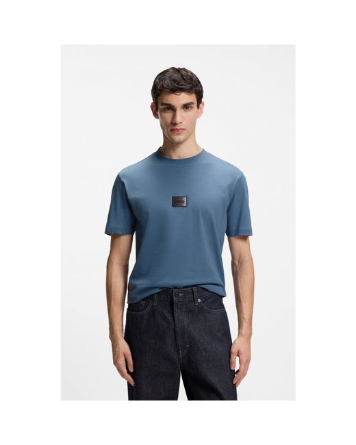 HUGO Blue Cotton-Jersey T-Shirt With Gradient Logo Label for men