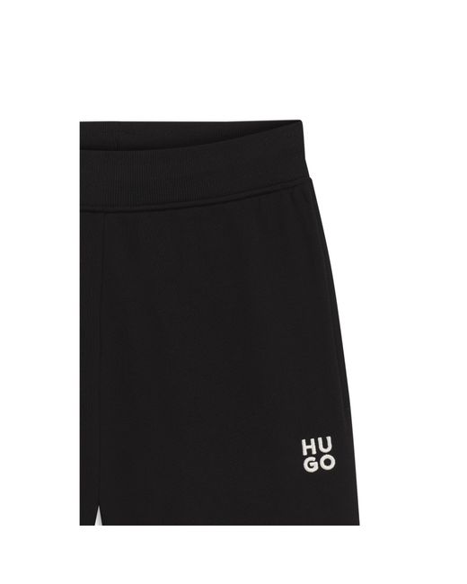 HUGO Black Cotton-Terry Tracksuit Bottoms With Embroidered Logo