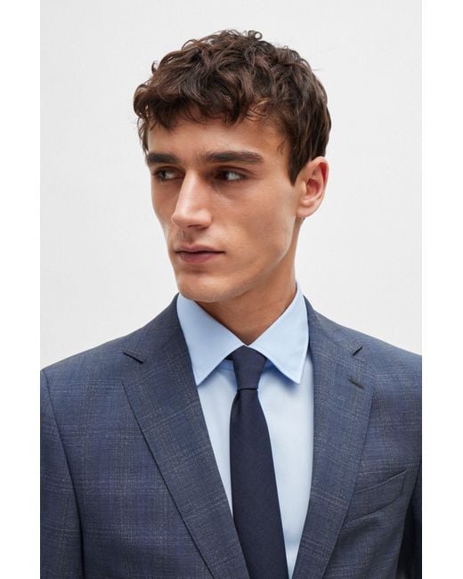 Boss Blue Regular-fit Suit In Checked Stretch Virgin Wool for men