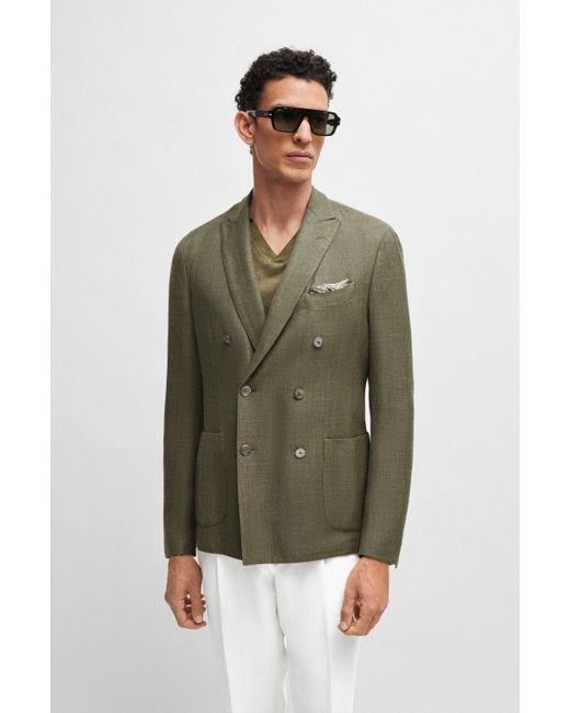 Boss Green Slim-fit Jacket In Wool, Silk And Linen for men