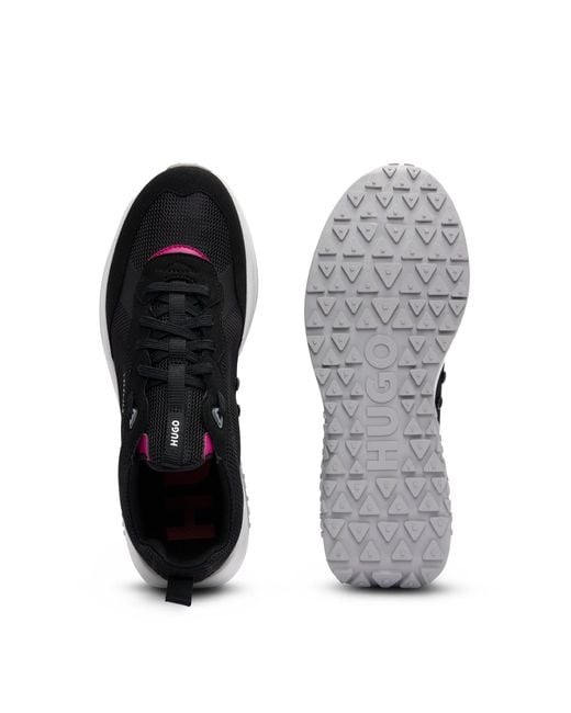 HUGO Black Mixed-material Trainers With Mesh And Branding