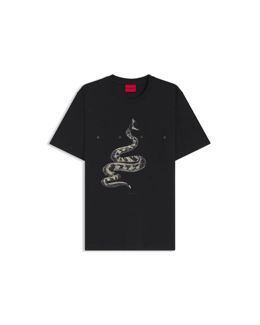 HUGO Black Cotton-Jersey T-Shirt With Spaced-Out Logo for men