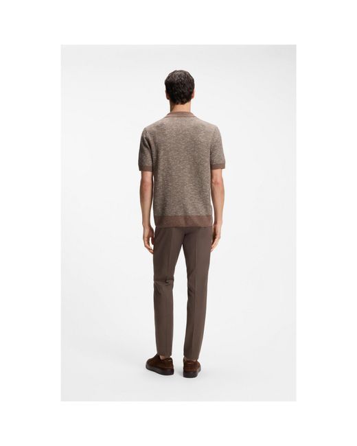 Boss Brown Johnny-Collar Polo Sweater for men