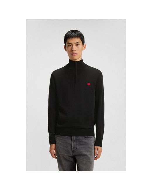 HUGO Black Zip-Neck Sweater for men