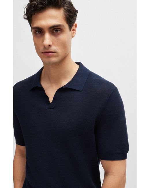 Boss Blue Polo Sweater With Open Collar for men
