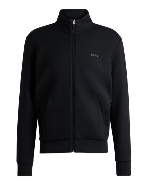 Sweat zippé en coton stretch à logo imprimé Boss pour homme en coloris Black