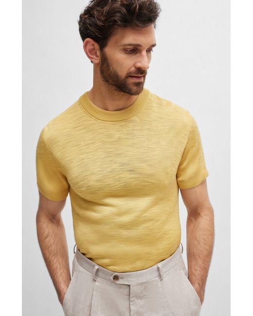 Boss Yellow Short-sleeved Sweater In Tussah Silk for men