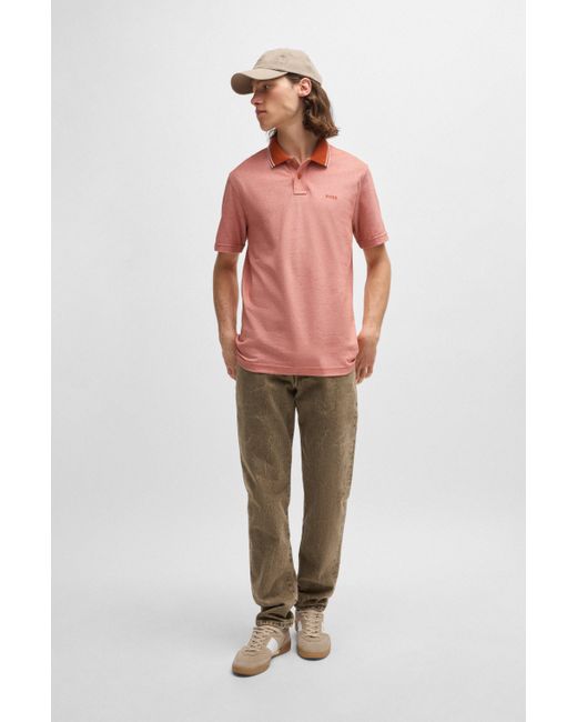 Boss Pink Logo-print Polo Shirt In Oxford-piqu Cotton for men