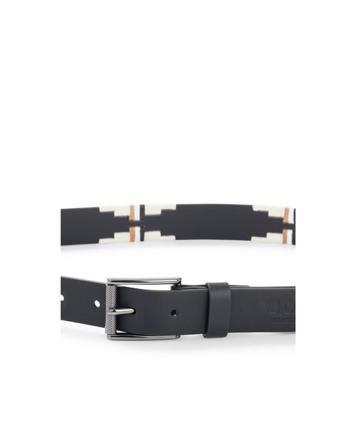 Boss Black Equestrian Leather Belt With Hand-Embroidered Signature Stripes