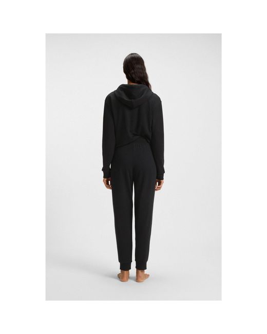 Boss Black Cuffed Tracksuit Bottoms With Signature-Stripe Drawcord