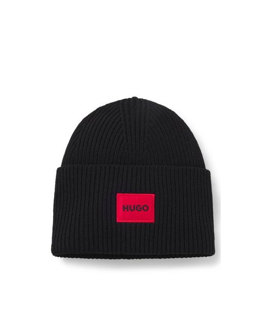 HUGO Black All-Gender Logo Beanie Hat