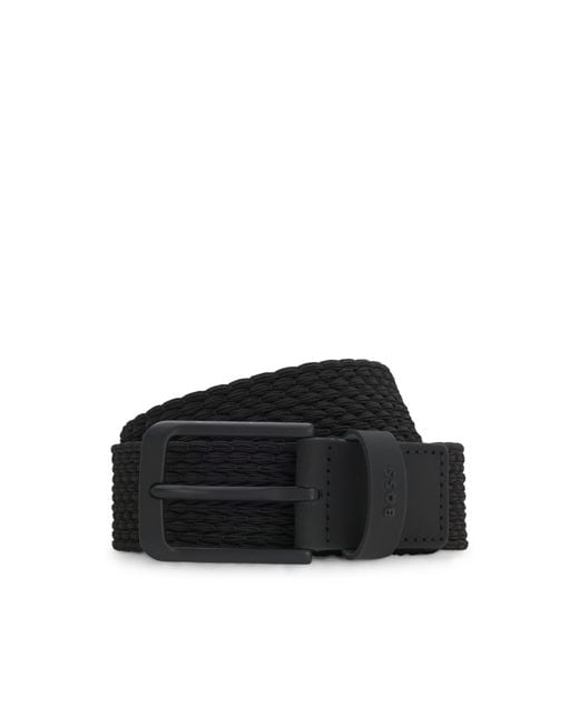 Boss Black Woven Belt With Leather Trims And Logo Detail for men