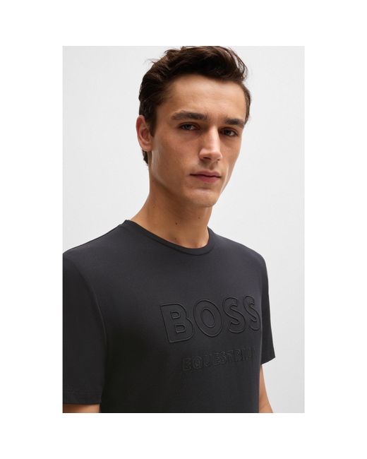 Boss Black Equestrian Stretch-Cotton T-Shirt With Logo Embroidery for men