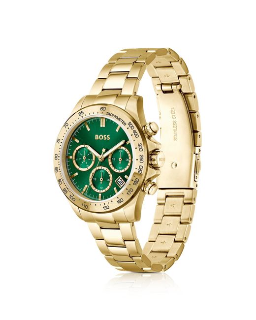 Boss Metallic Link-bracelet Multi-eye Watch With Green Dial