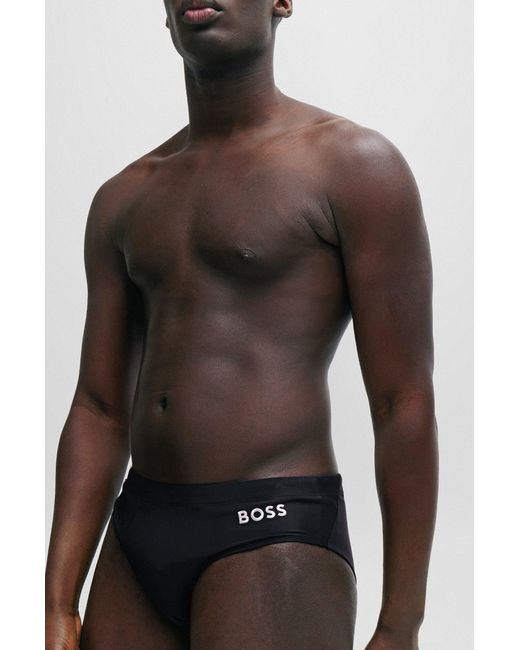 Boss Black Jersey Swim Briefs With Signature Stripe And Logo for men