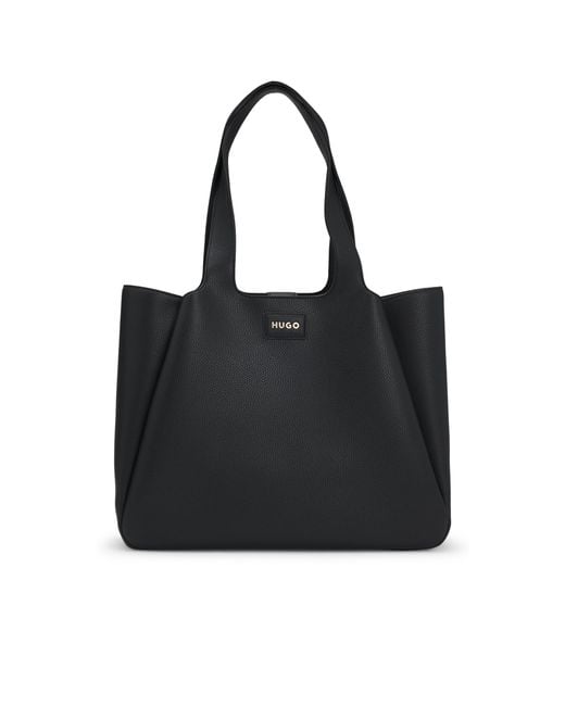 HUGO Black Faux-Leather Tote Bag With Logo Patch