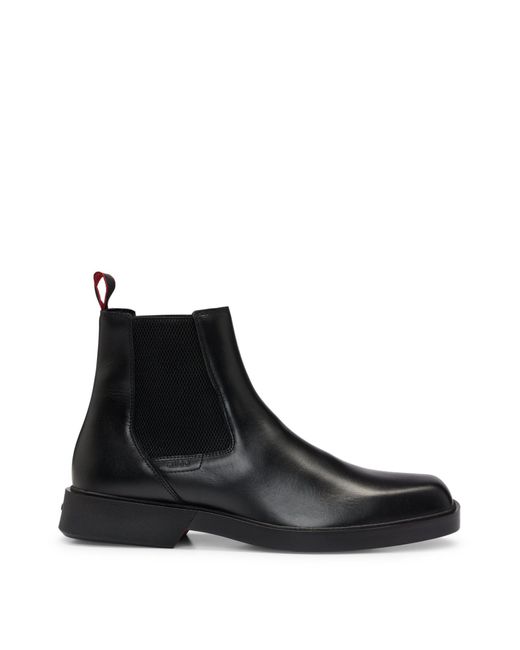HUGO Black Nappa-leather Chelsea Boots With Logo Detail for men