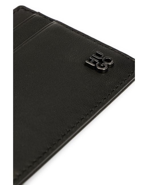 HUGO Black Leather Card Holder With Stacked Logo for men