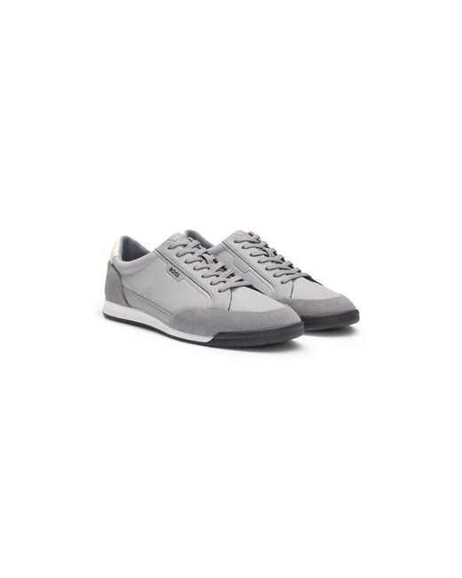 Boss Gray Low-Top Trainers With Suede And Faux Leather for men