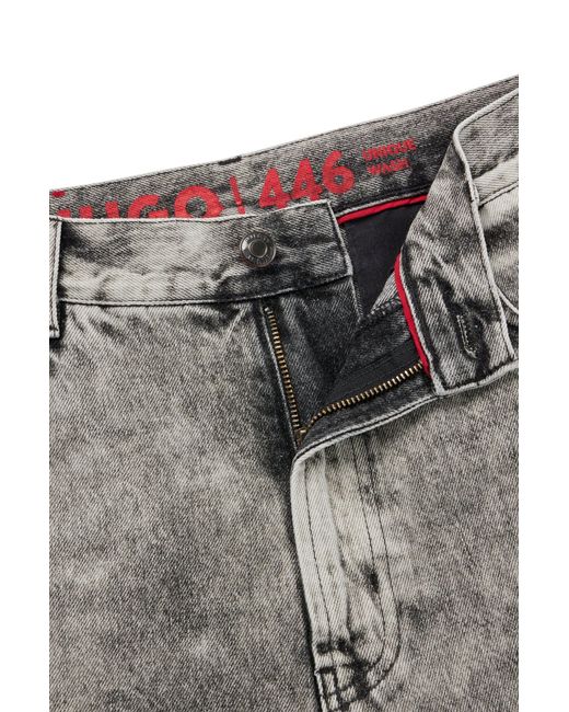 HUGO Loose-fit Jeans In Bleach-wash Black Rigid Denim for men