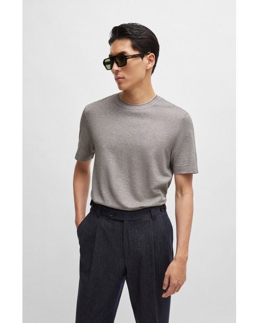 Boss Gray Regular-fit T-shirt In Cotton And Silk for men
